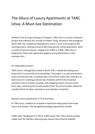 The Allure of Luxury Apartments at TARC Ishva