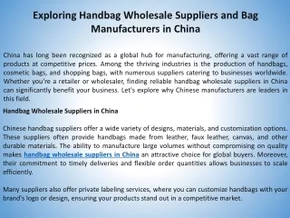 Exploring Handbag Wholesale Suppliers and Bag Manufacturers in China