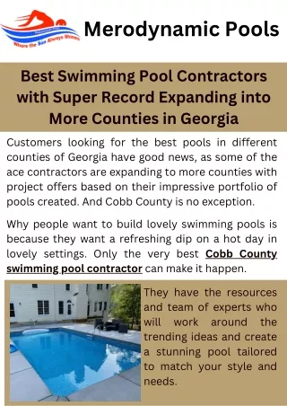 Best Swimming Pool Contractors with Super Record Expanding into More Counties