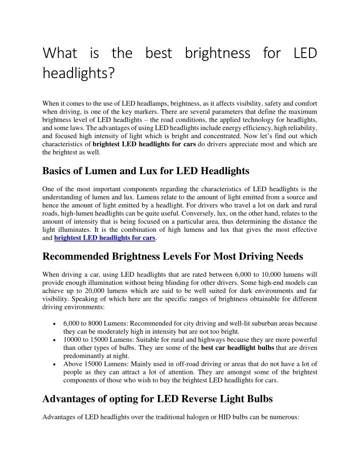 what is the best brightness for led headlights