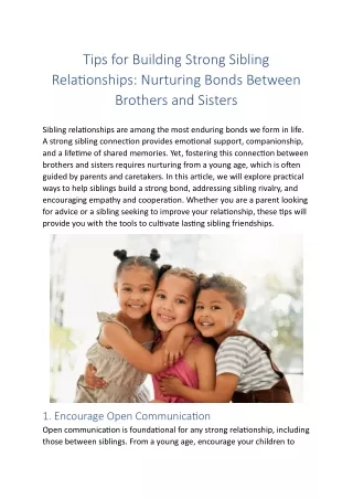 Tips for Building Strong Sibling Relationships: Nurturing Bonds Between Brothers