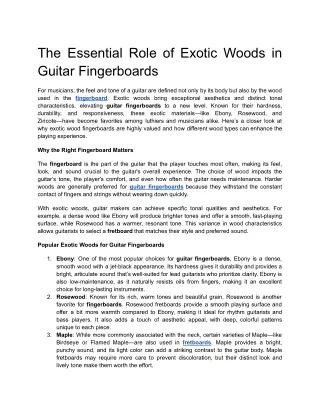 The Essential Role of Exotic Woods in Guitar Fingerboards