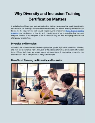 Why Diversity and Inclusion Training Certification Matters