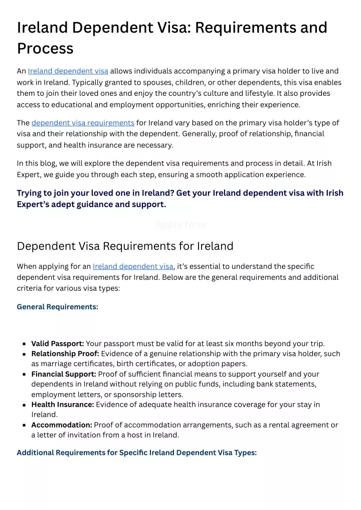 ireland dependent visa requirements and process