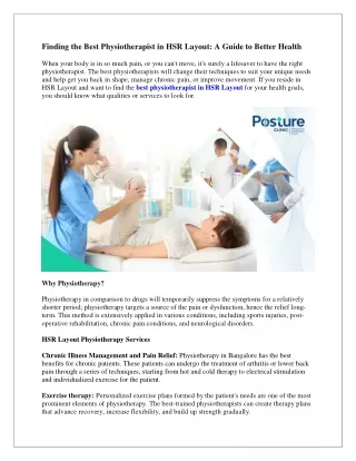 Finding the Best Physiotherapist in HSR Layout A Guide to Better Health