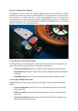 Know the Trustable Casino in Malaysia