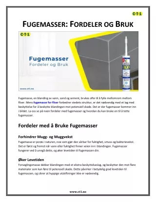 Fugemasser - Fordeler og Bruk