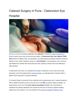 Cataract Surgery in Pune - Clairevision Eye Hospital