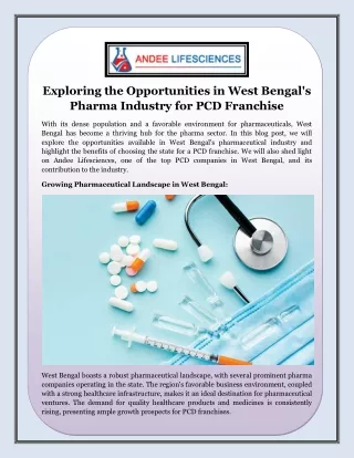 Exploring the Opportunities in West Bengal's Pharma Industry for PCD Franchise