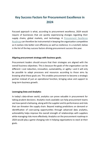 Key Success Factors for Procurement Excellence in 2024