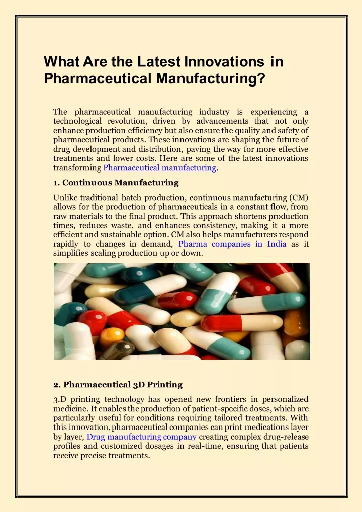 what are the latest innovations in pharmaceutical