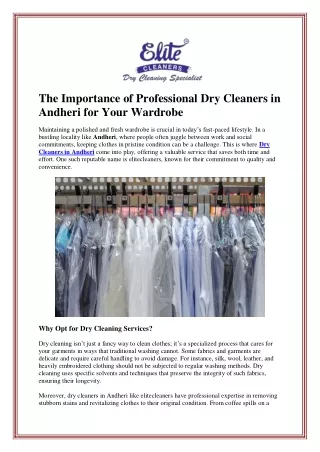 The Importance of Professional Dry Cleaners in Andheri for Your Wardrobe