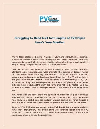 Struggling to Bend 4-20 foot lengths of PVC Pipe - Here’s Your Solution