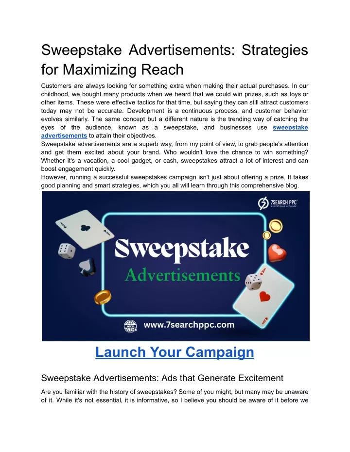 sweepstake advertisements strategies