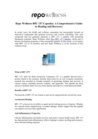 Experience the Benefits of BPC 157 Capsule - Repo Wellness