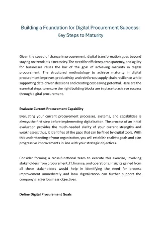 Building a Foundation for Digital Procurement Success