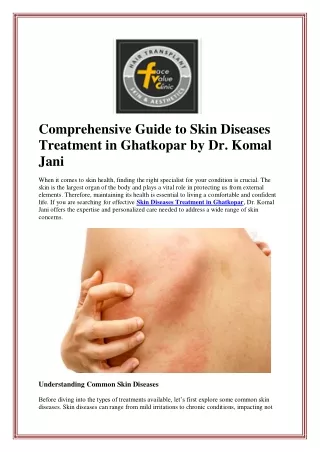 Comprehensive Guide to Skin Diseases Treatment in Ghatkopar by Dr. Komal Jani