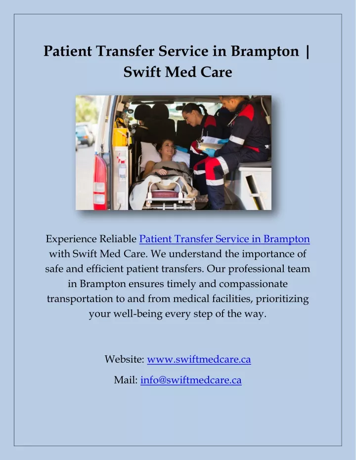 patient transfer service in brampton swift