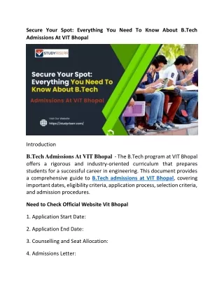 Secure Your Spot Everything You Need to Know About B.Tech Admissions at VIT Bhopal